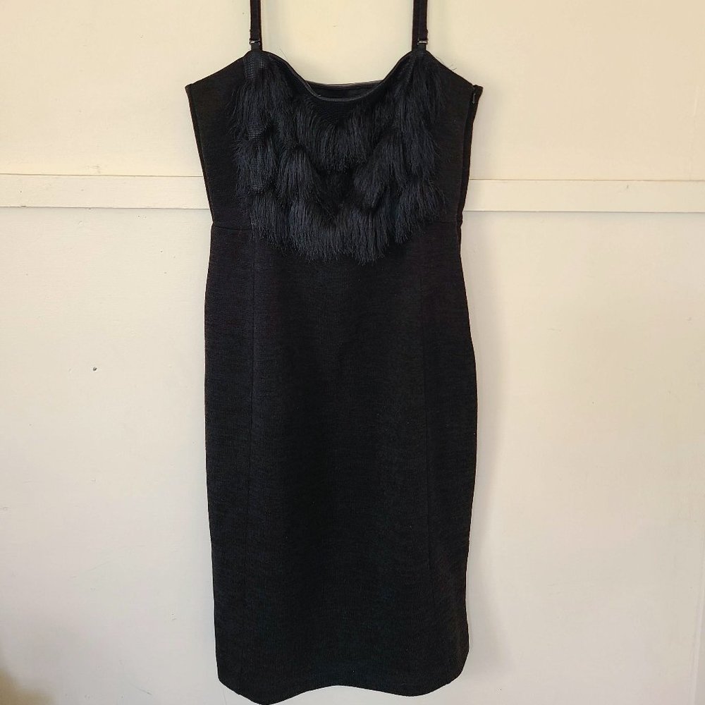 Banana Republic Size 14 Black Removable Strap Fringe Dress